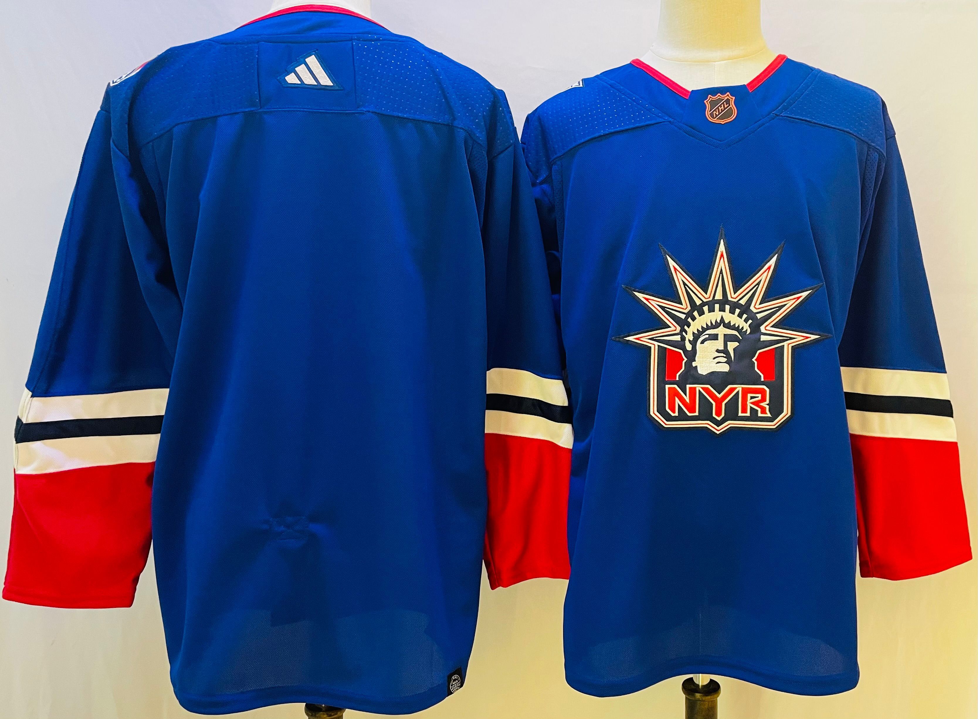 Men New York Rangers Blank Blue Throwback 2022 Adidas NHL Jerseys